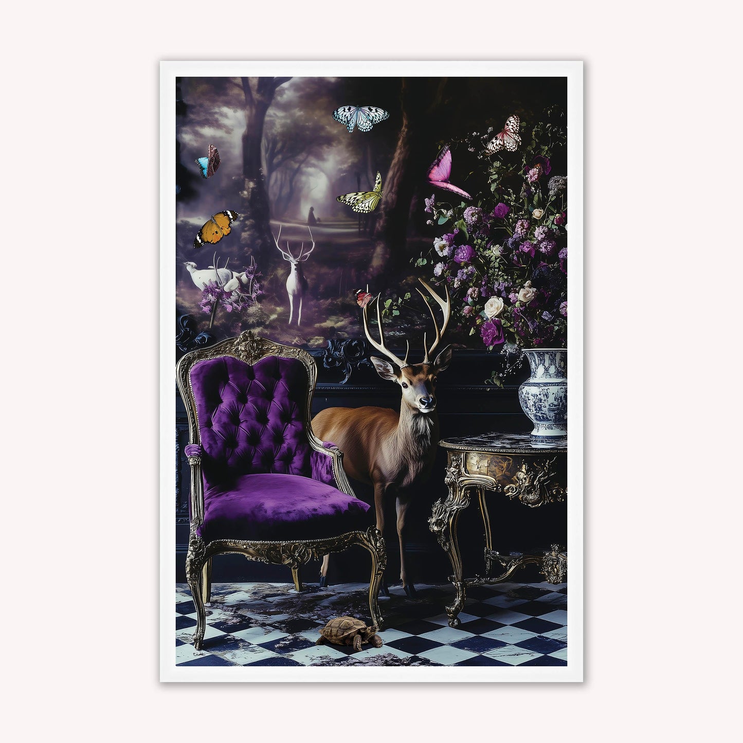 Luxury Velvet Art Print - Stately Home Curiosity Stag Framed Wall Art