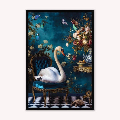 Luxury Velvet Art Print - Stately Home Curiosity Swan Framed Wall Art