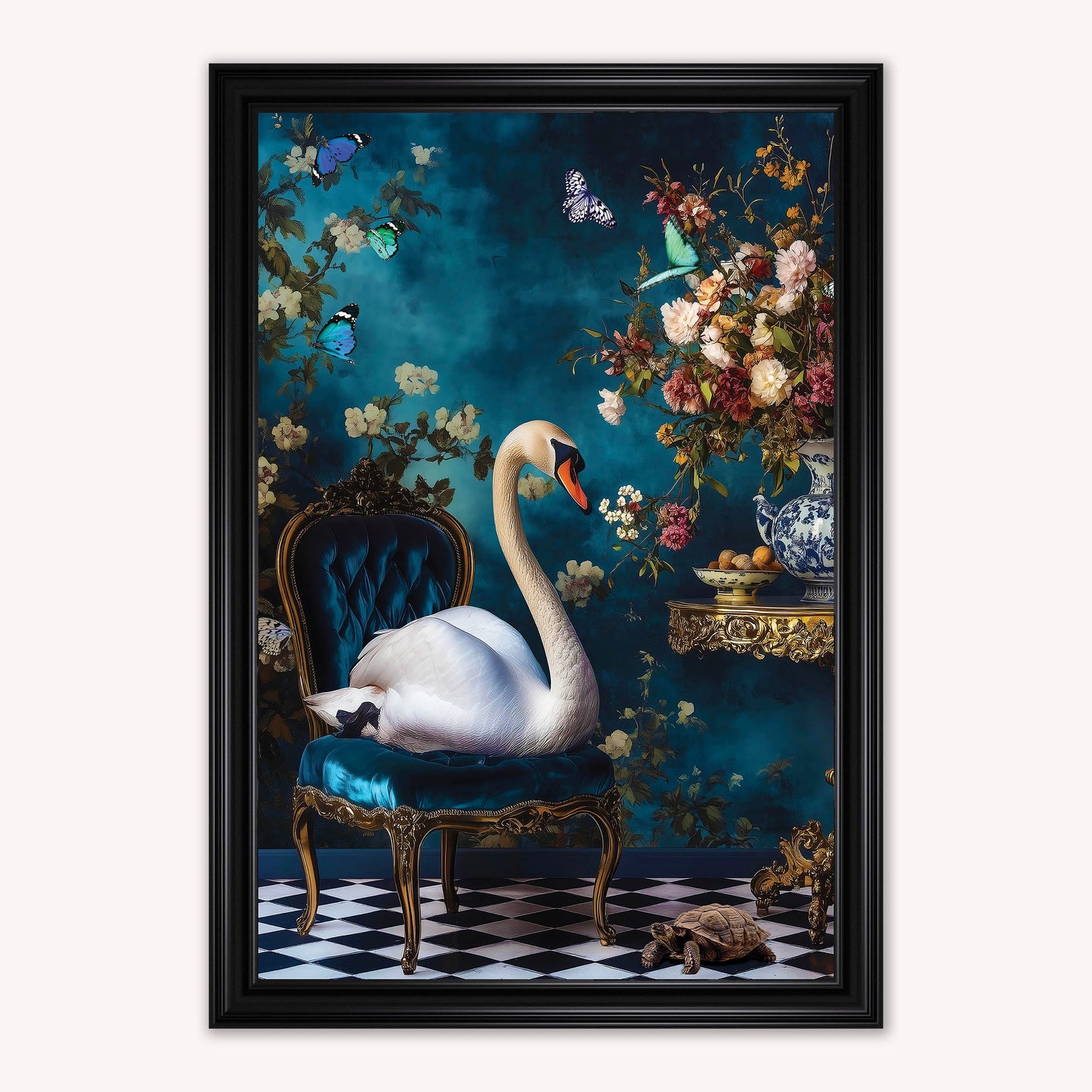 Luxury Velvet Art Print - Stately Home Curiosity Swan Framed Wall Art