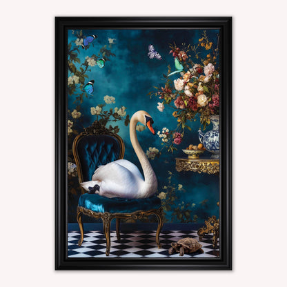 Luxury Velvet Art Print - Stately Home Curiosity Swan Framed Wall Art
