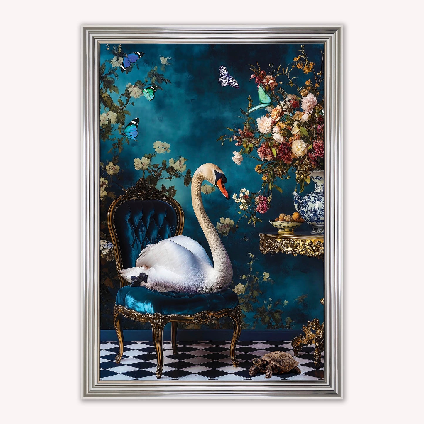 Luxury Velvet Art Print - Stately Home Curiosity Swan Framed Wall Art
