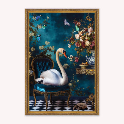 Luxury Velvet Art Print - Stately Home Curiosity Swan Framed Wall Art