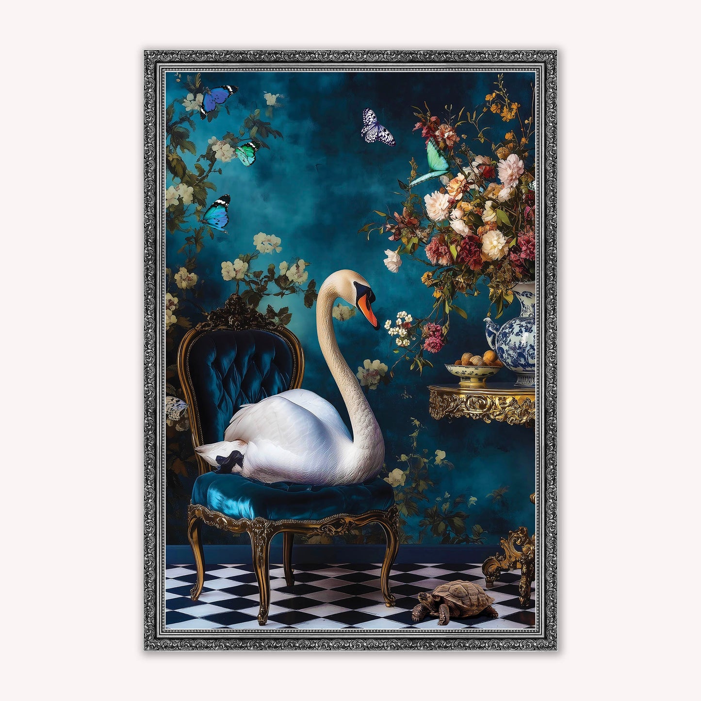 Luxury Velvet Art Print - Stately Home Curiosity Swan Framed Wall Art