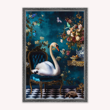 Luxury Velvet Art Print - Stately Home Curiosity Swan Framed Wall Art