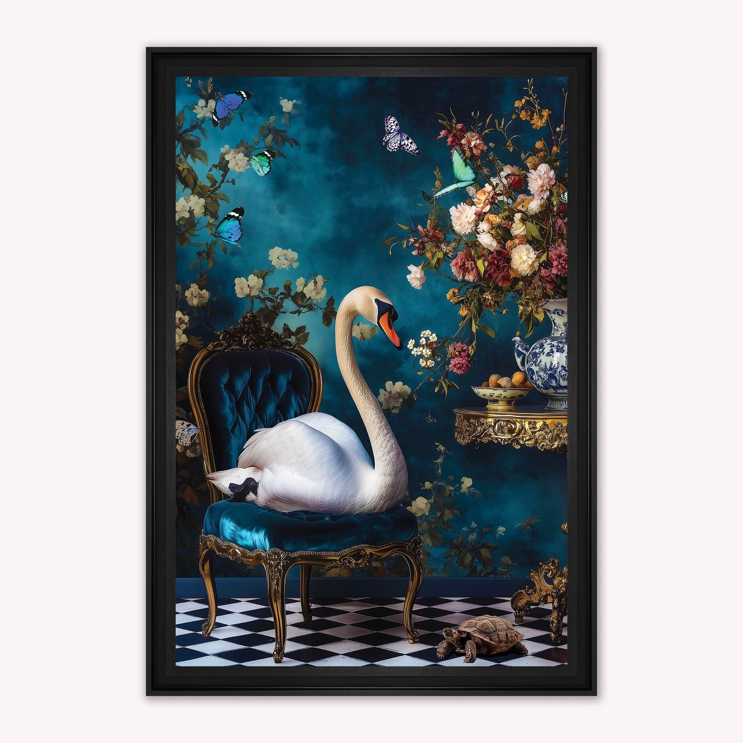Luxury Velvet Art Print - Stately Home Curiosity Swan Framed Wall Art