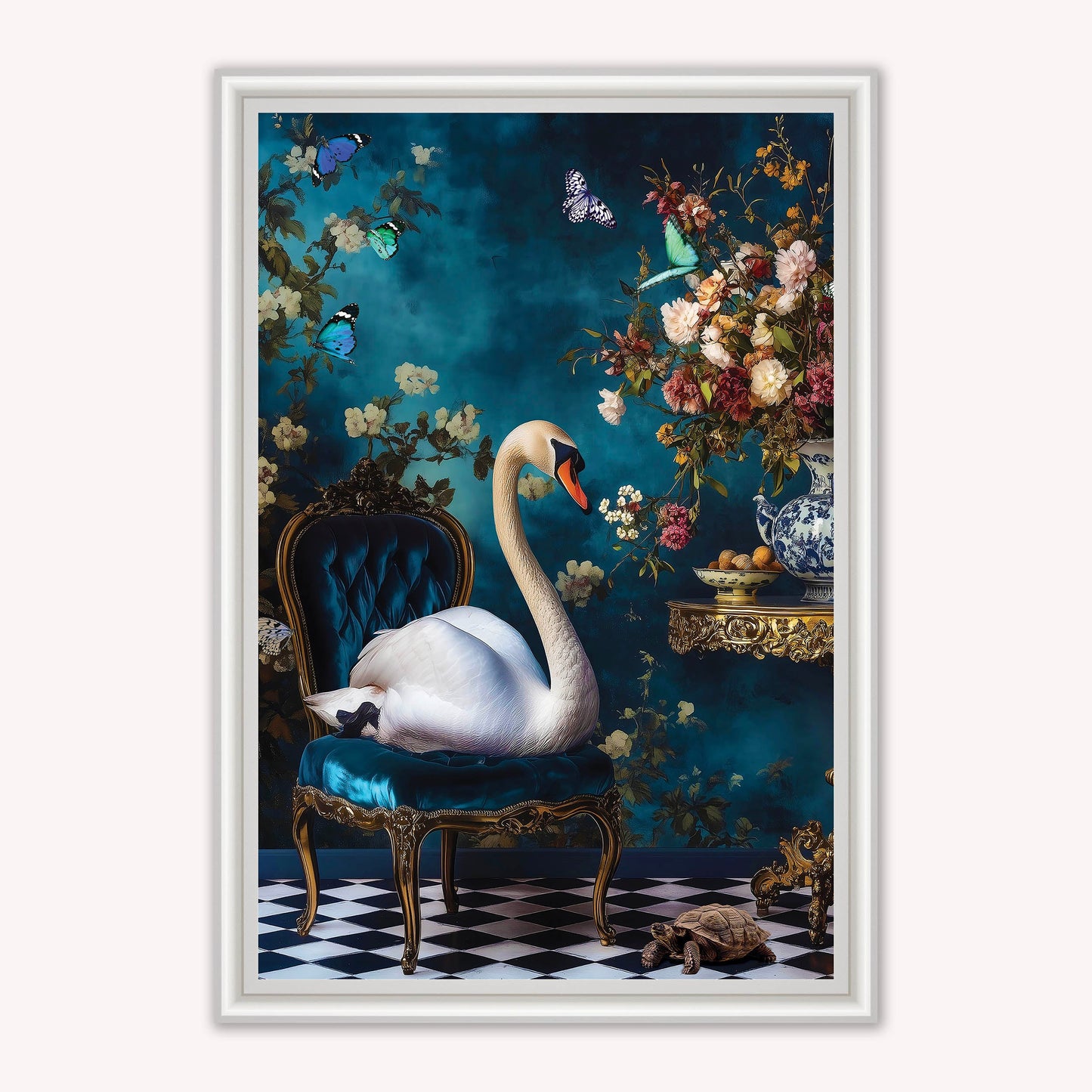 Luxury Velvet Art Print - Stately Home Curiosity Swan Framed Wall Art