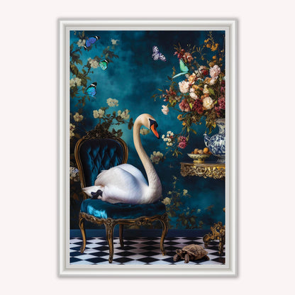 Luxury Velvet Art Print - Stately Home Curiosity Swan Framed Wall Art