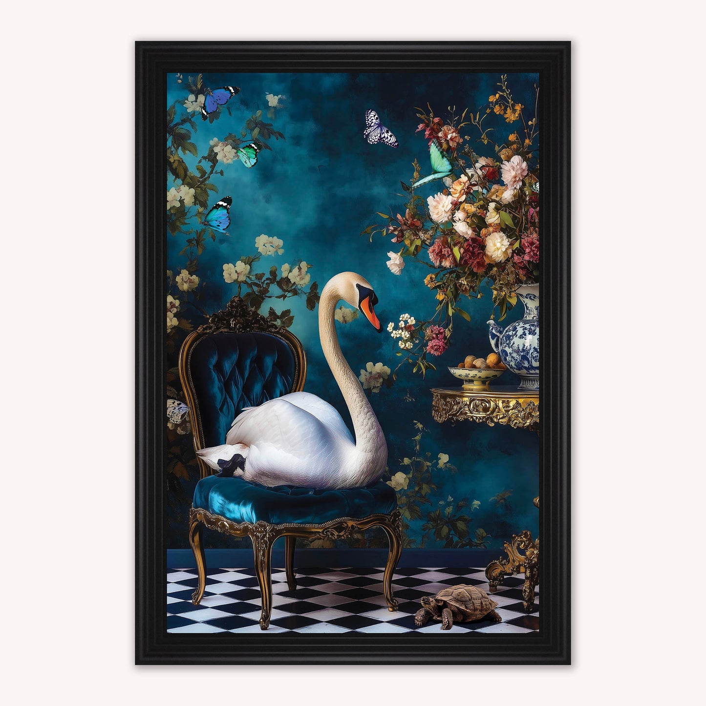 Luxury Velvet Art Print - Stately Home Curiosity Swan Framed Wall Art