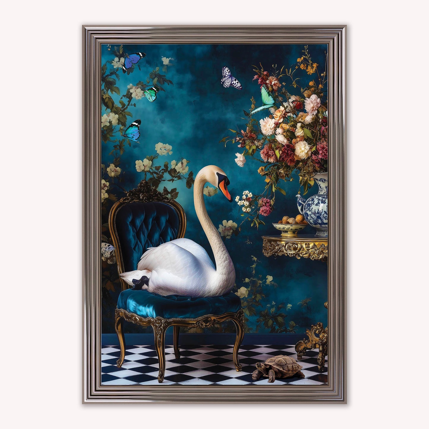 Luxury Velvet Art Print - Stately Home Curiosity Swan Framed Wall Art