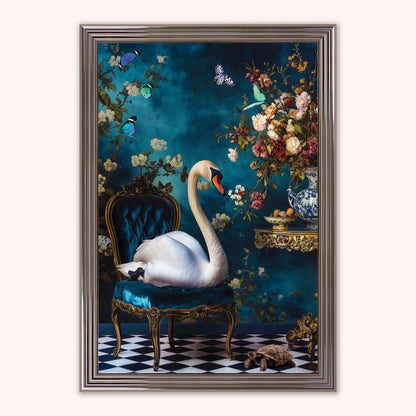 Luxury Velvet Art Print - Stately Home Curiosity Swan Framed Wall Art