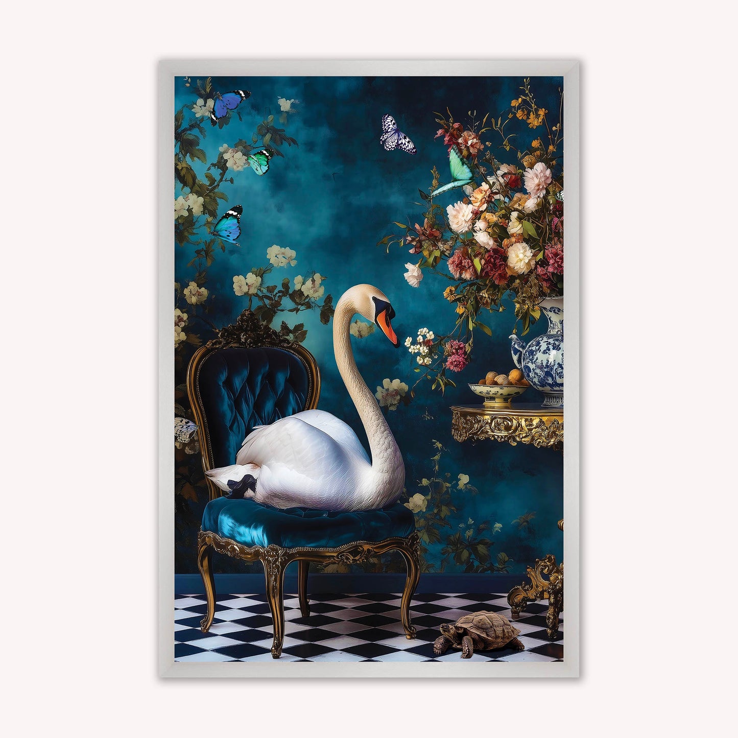 Luxury Velvet Art Print - Stately Home Curiosity Swan Framed Wall Art