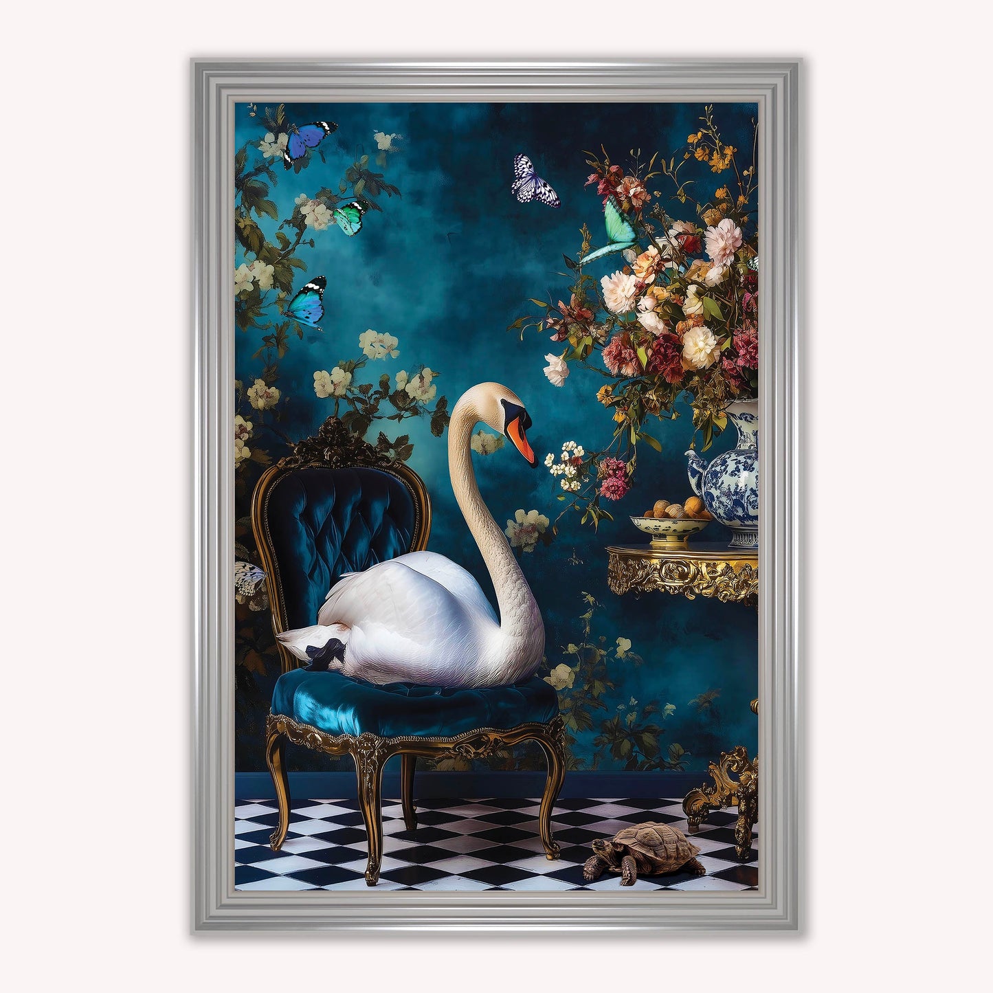 Luxury Velvet Art Print - Stately Home Curiosity Swan Framed Wall Art