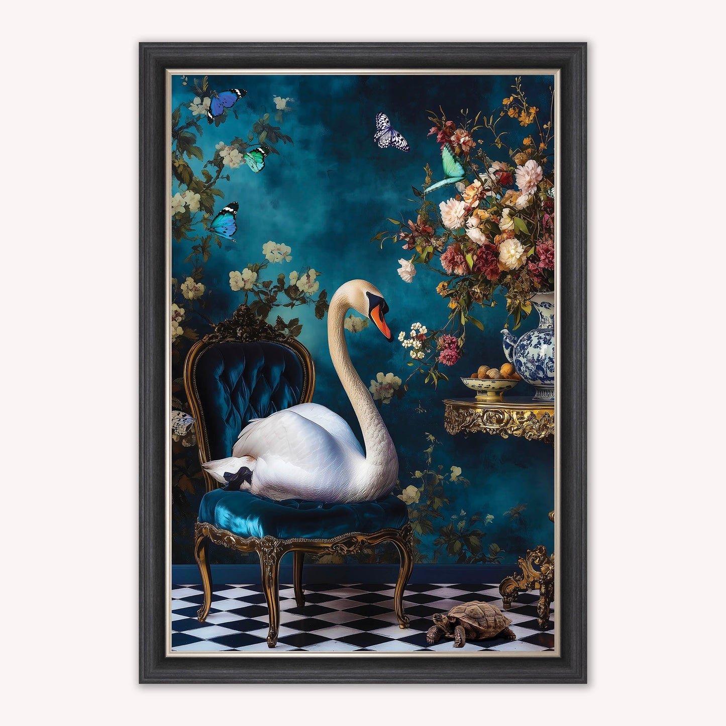 Luxury Velvet Art Print - Stately Home Curiosity Swan Framed Wall Art