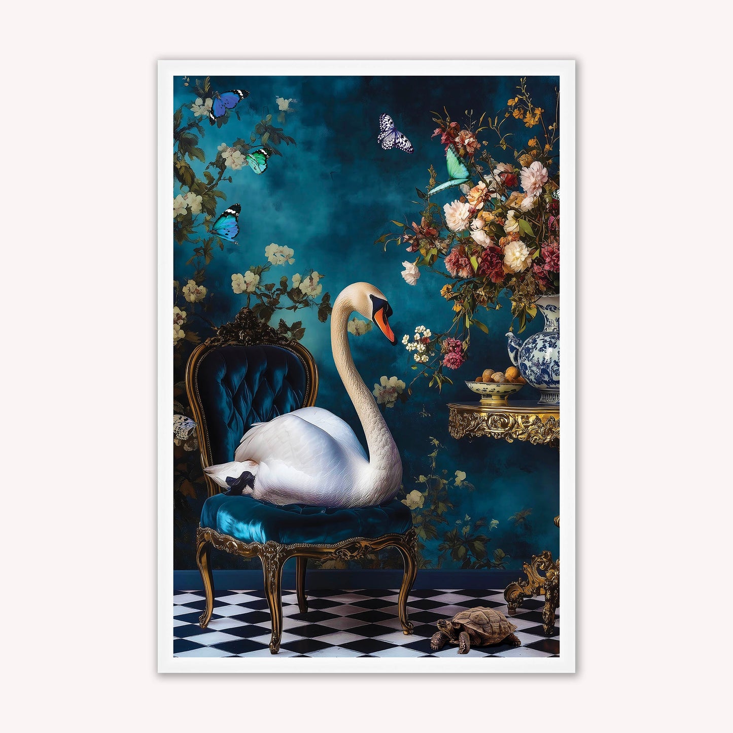 Luxury Velvet Art Print - Stately Home Curiosity Swan Framed Wall Art