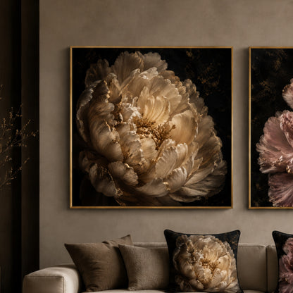 Champagne Peony Square Velvet Canvas