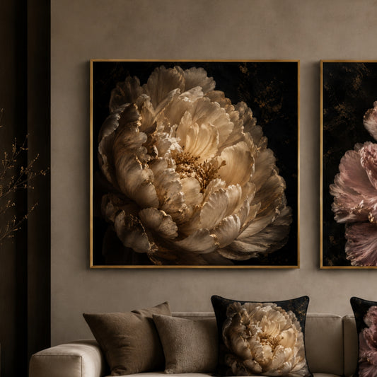 Champagne Peony Square Velvet Canvas