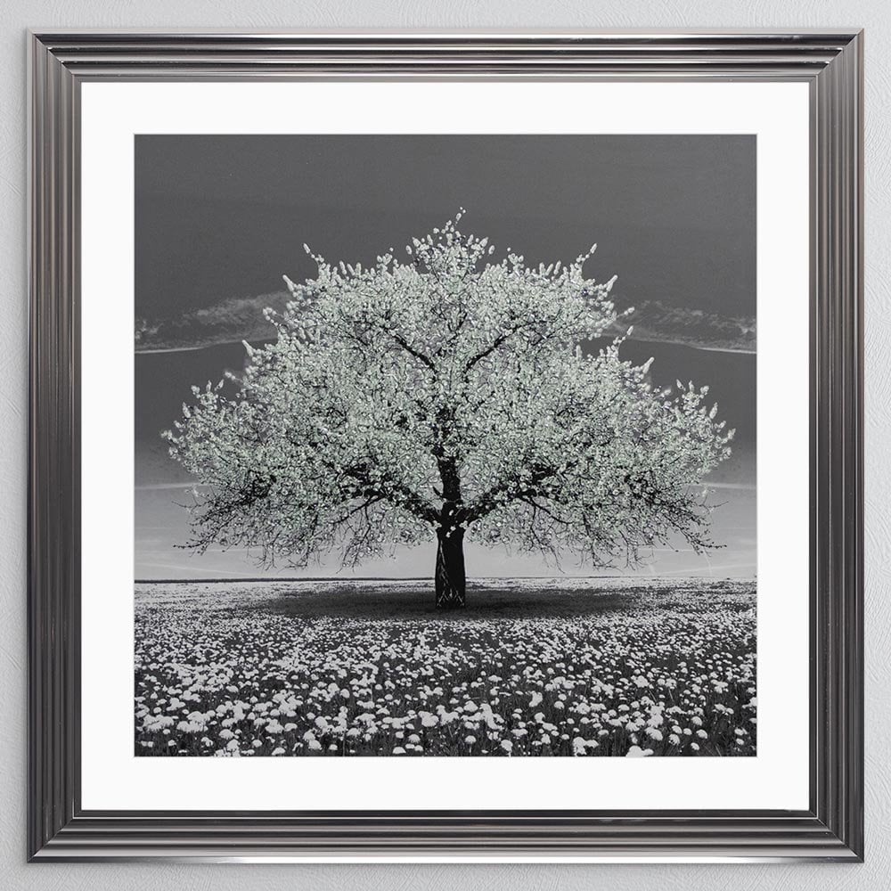 Sage Cherry Tree with White Mount Framed Wall Art