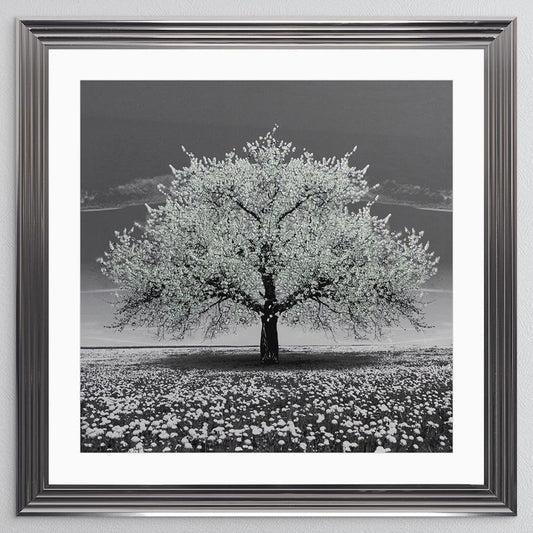 Sage Cherry Tree with White Mount Framed Wall Art