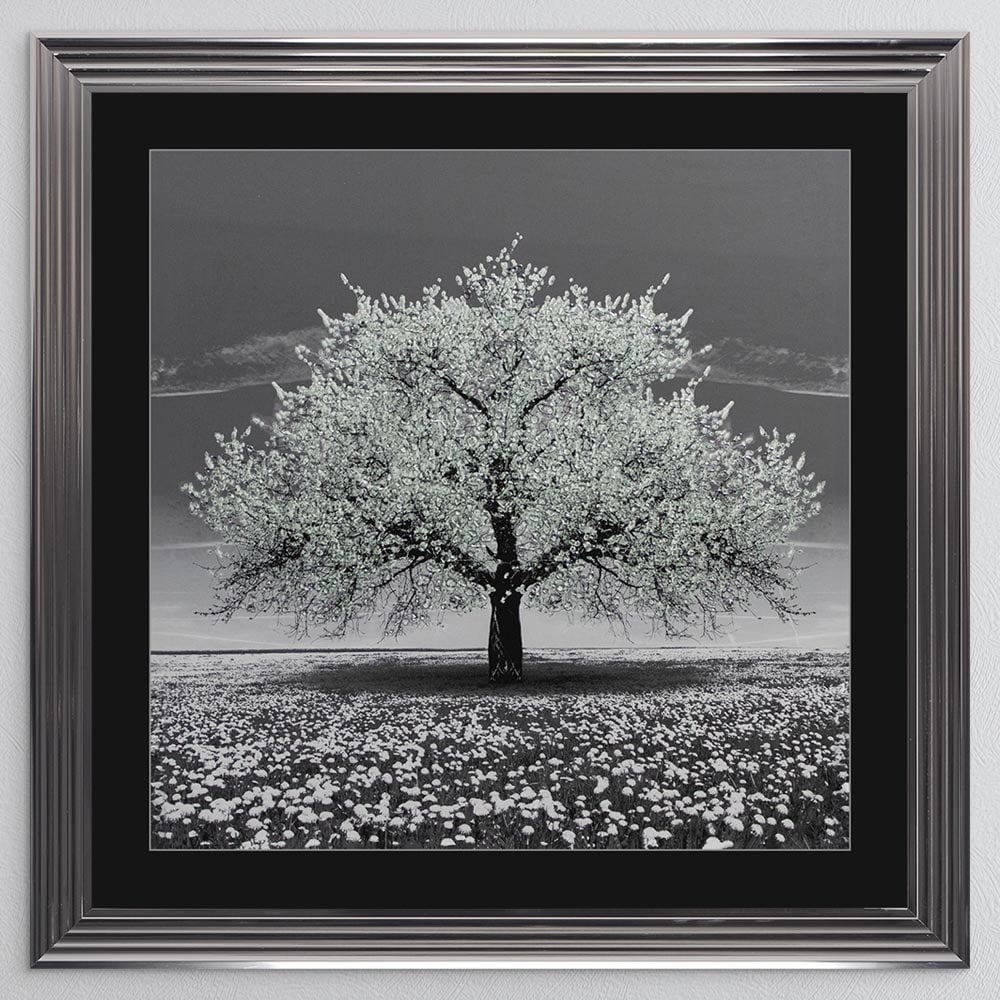 Sage Cherry Tree with Black Mount Framed Wall Art