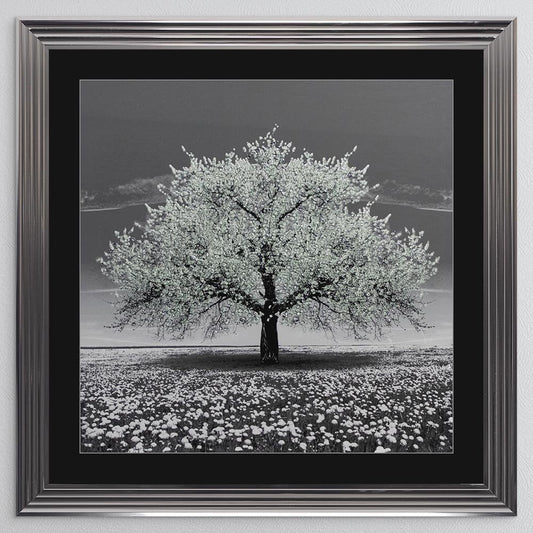 Sage Cherry Tree with Black Mount Framed Wall Art