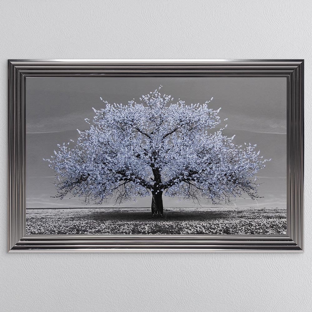 Light Blue Cherry Tree Framed Wall Art