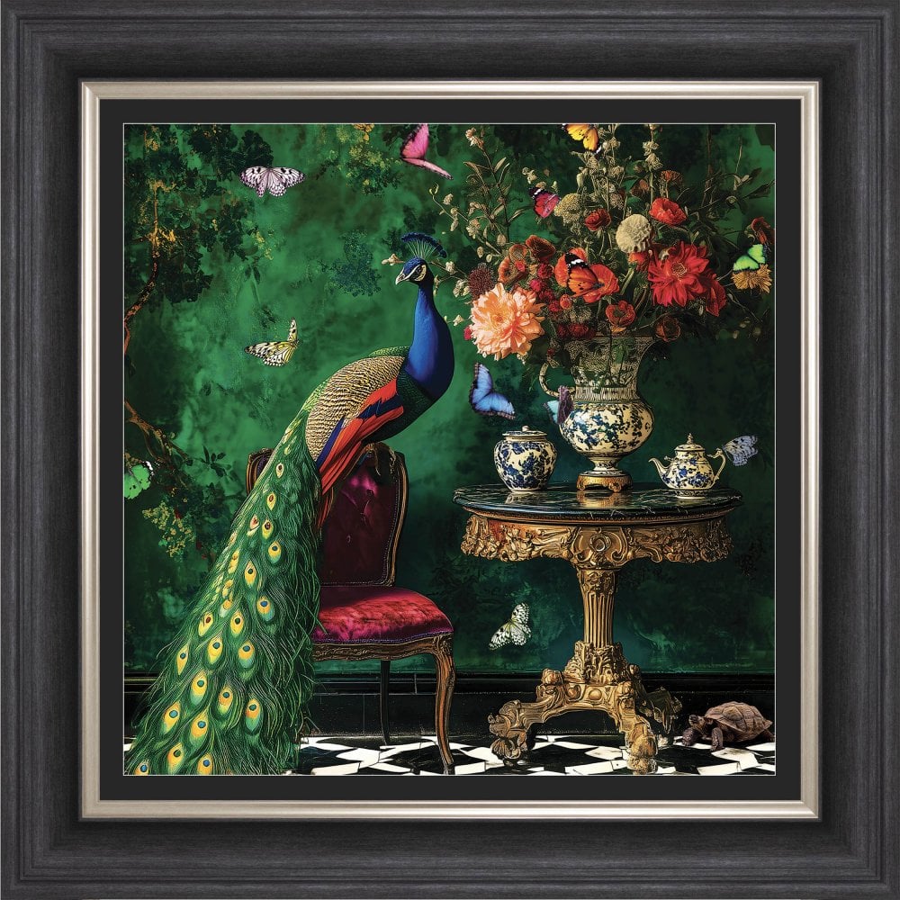 Curiosity Peacock at the Stately Home Framed Wall Art