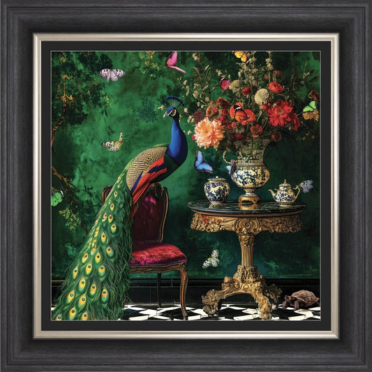 Curiosity Peacock at the Stately Home Framed Wall Art