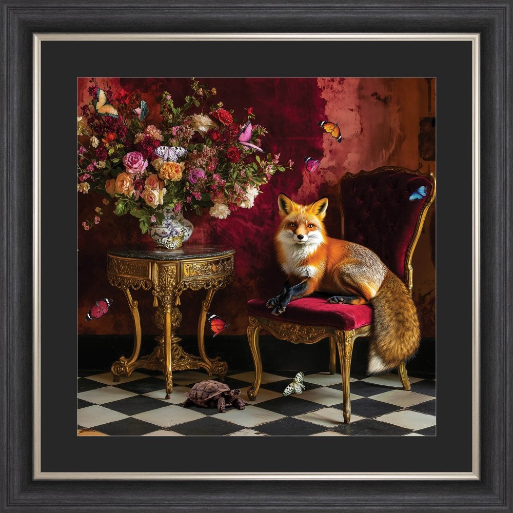 Curiosity Fox at the Stately Home with Black Mount Framed Wall Art