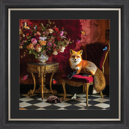 Curiosity Fox at the Stately Home with Black Mount Framed Wall Art