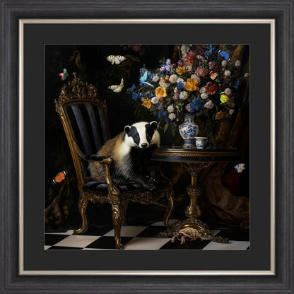 Curiosity Badger at the Stately Home with Black Mount Framed Wall Art