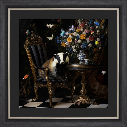 Curiosity Badger at the Stately Home with Black Mount Framed Wall Art
