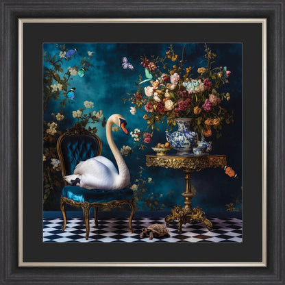 Curiosity Swan at the Stately Home with Black Mount Framed Wall Art