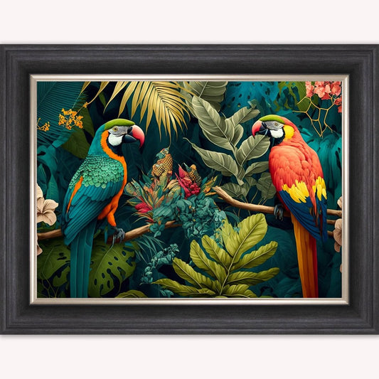 Luxury Velvet Art Print - Jungle Parrots Framed Wall Art