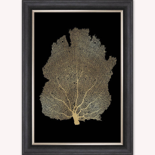 Luxury Velvet Art Print - Gold Leaf on Black 1 Framed Wall Art