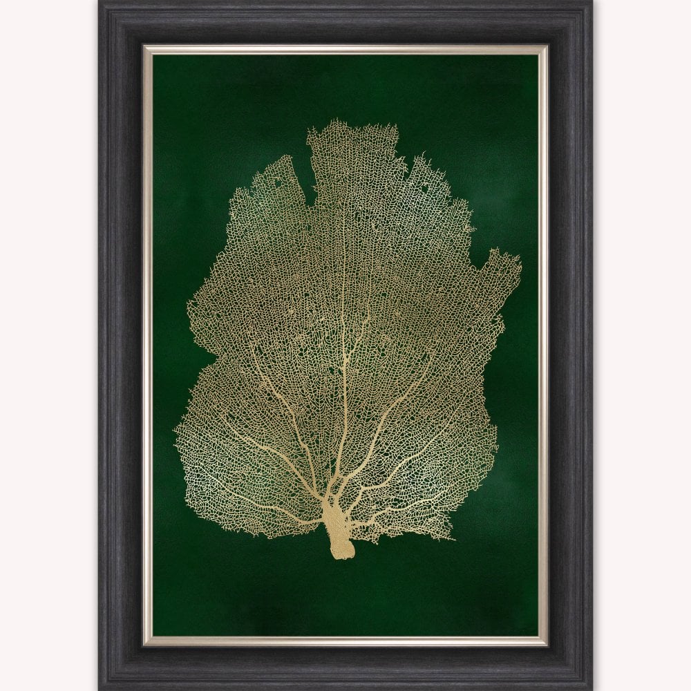 Luxury Velvet Art Print - Gold Leaf on Green 1 Framed Wall Art
