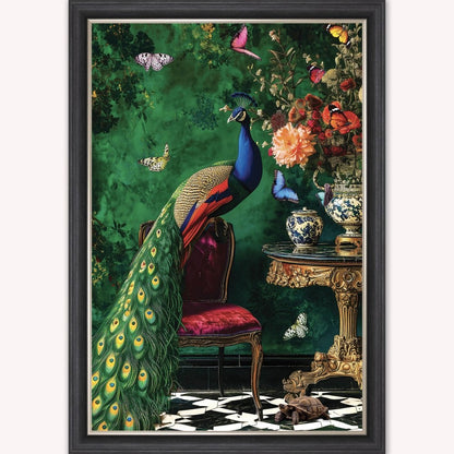 Luxury Velvet Art Print - Stately Home Curiosity Peacock Framed Wall Art