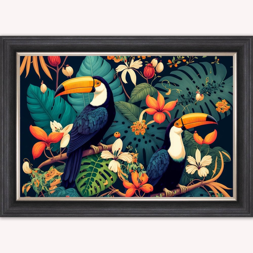 Luxury Velvet Art Print - Jungle Toucans Framed Wall Art