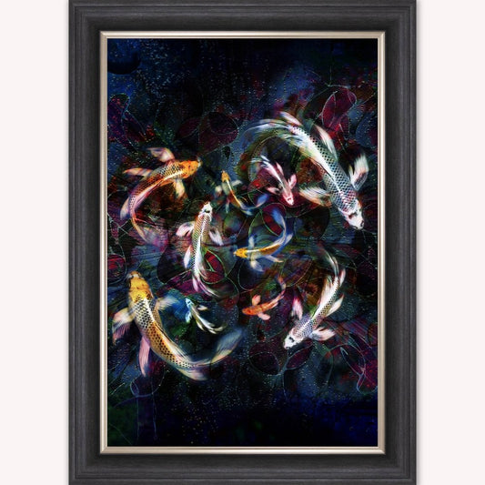 Luxury Velvet Art Print - Colourful Koi Pond Framed Wall Art
