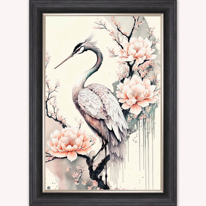 Luxury Velvet Art Print - Sakura Crane 1 Framed Wall Art