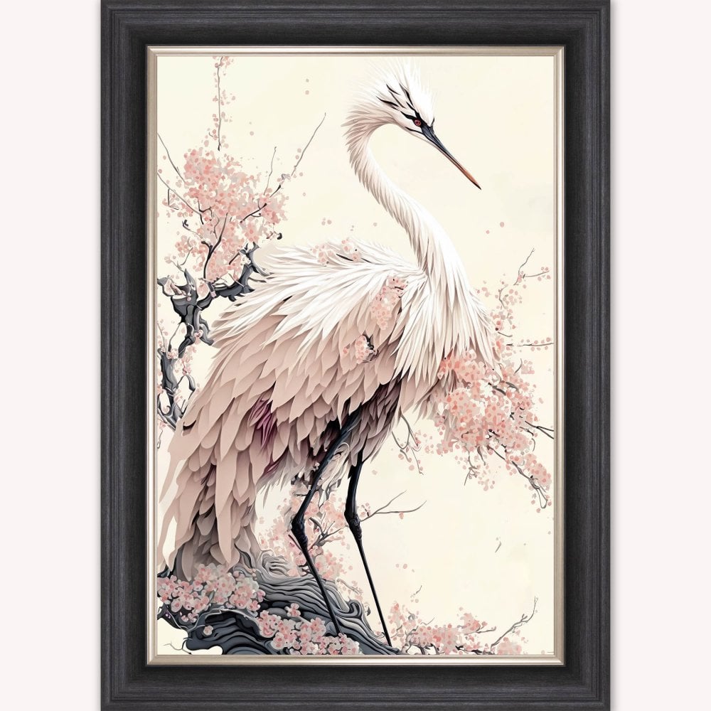 Luxury Velvet Art Print - Sakura Crane 2 Framed Wall Art