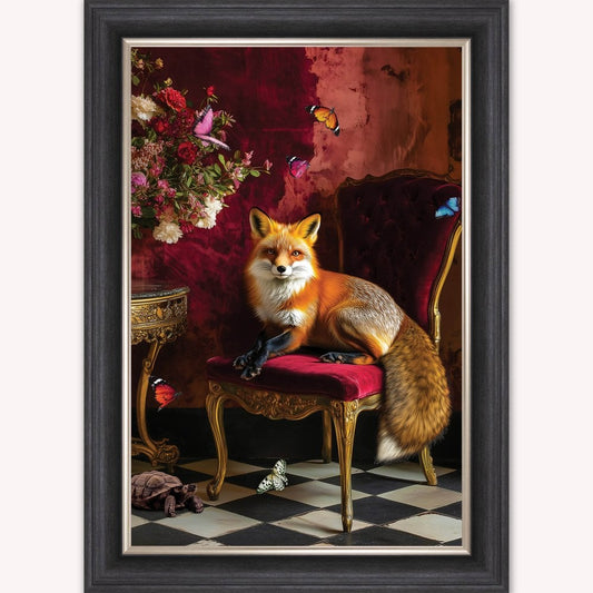 Luxury Velvet Art Print - Stately Home Curiosity Fox Framed Wall Art