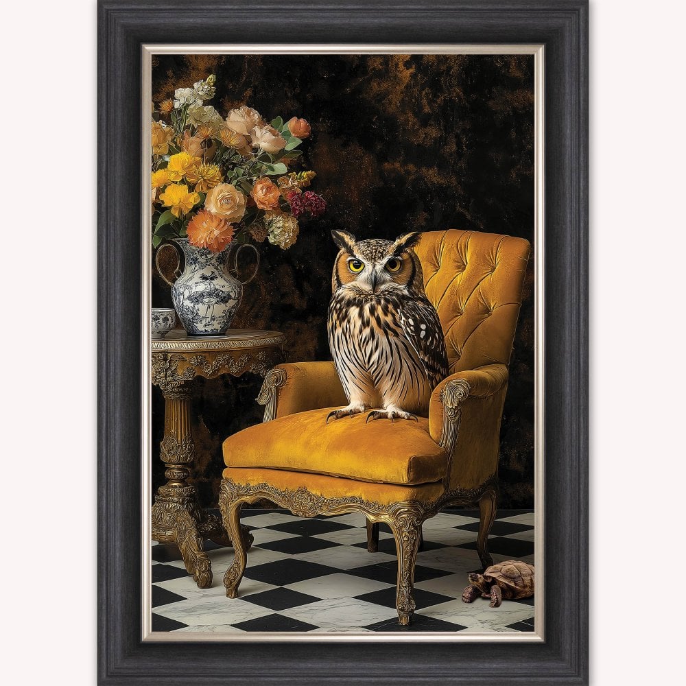 Luxury Velvet Art Print - Stately Home Curiosity Owl Framed Wall Art
