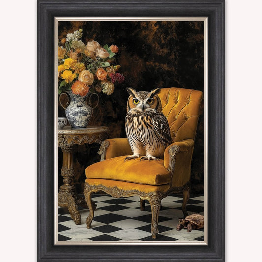 Luxury Velvet Art Print - Stately Home Curiosity Owl Framed Wall Art