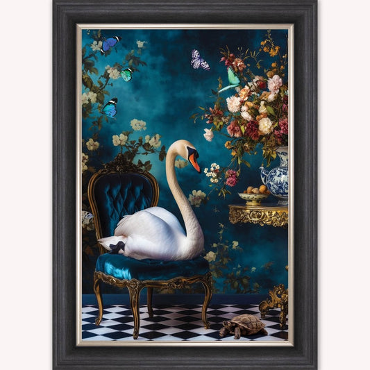 Luxury Velvet Art Print - Stately Home Curiosity Swan Framed Wall Art