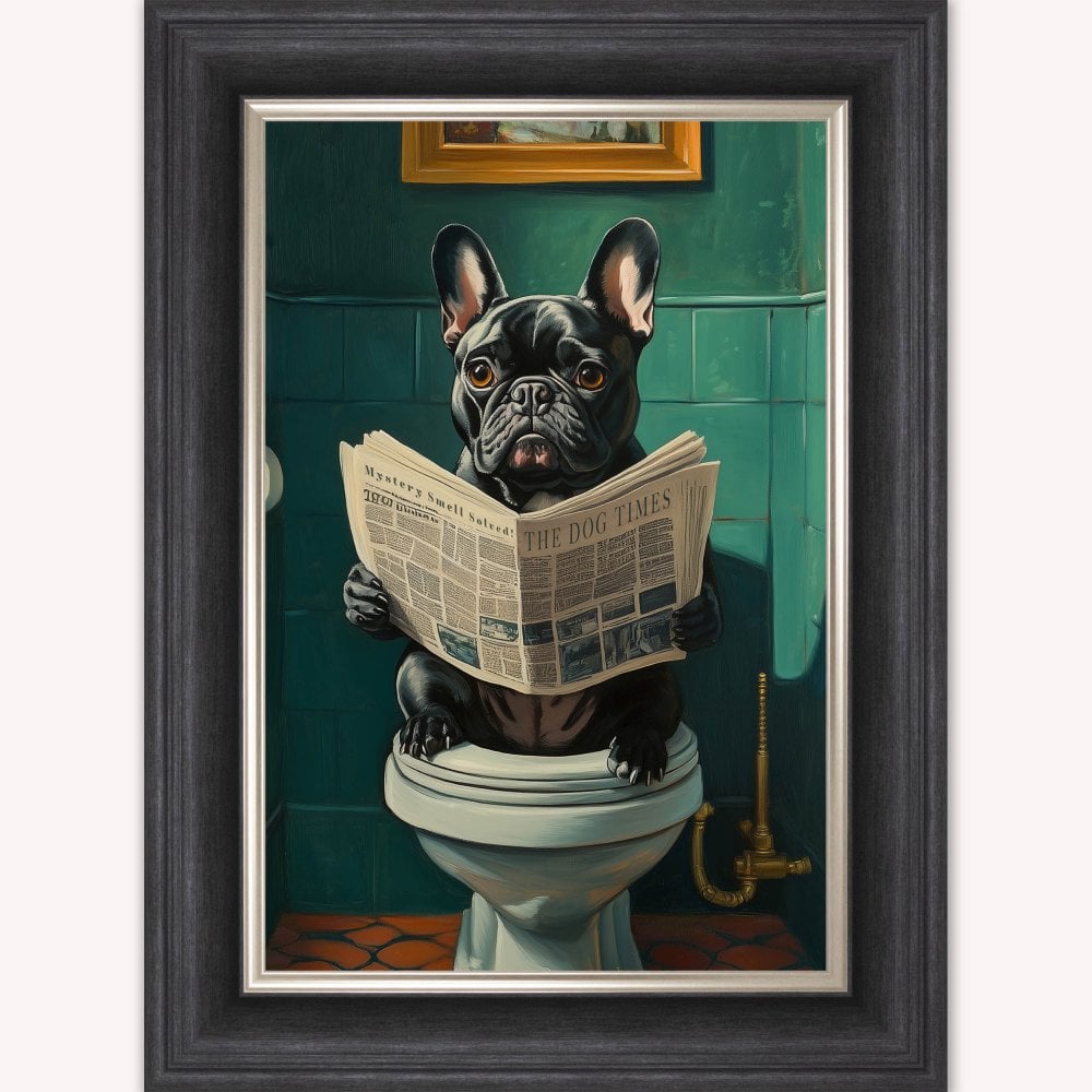 Dog on the Bog - Black Frenchie Bulldog Framed Wall Art