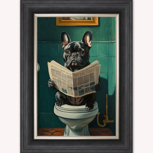 Dog on the Bog - Black Frenchie Bulldog Framed Wall Art