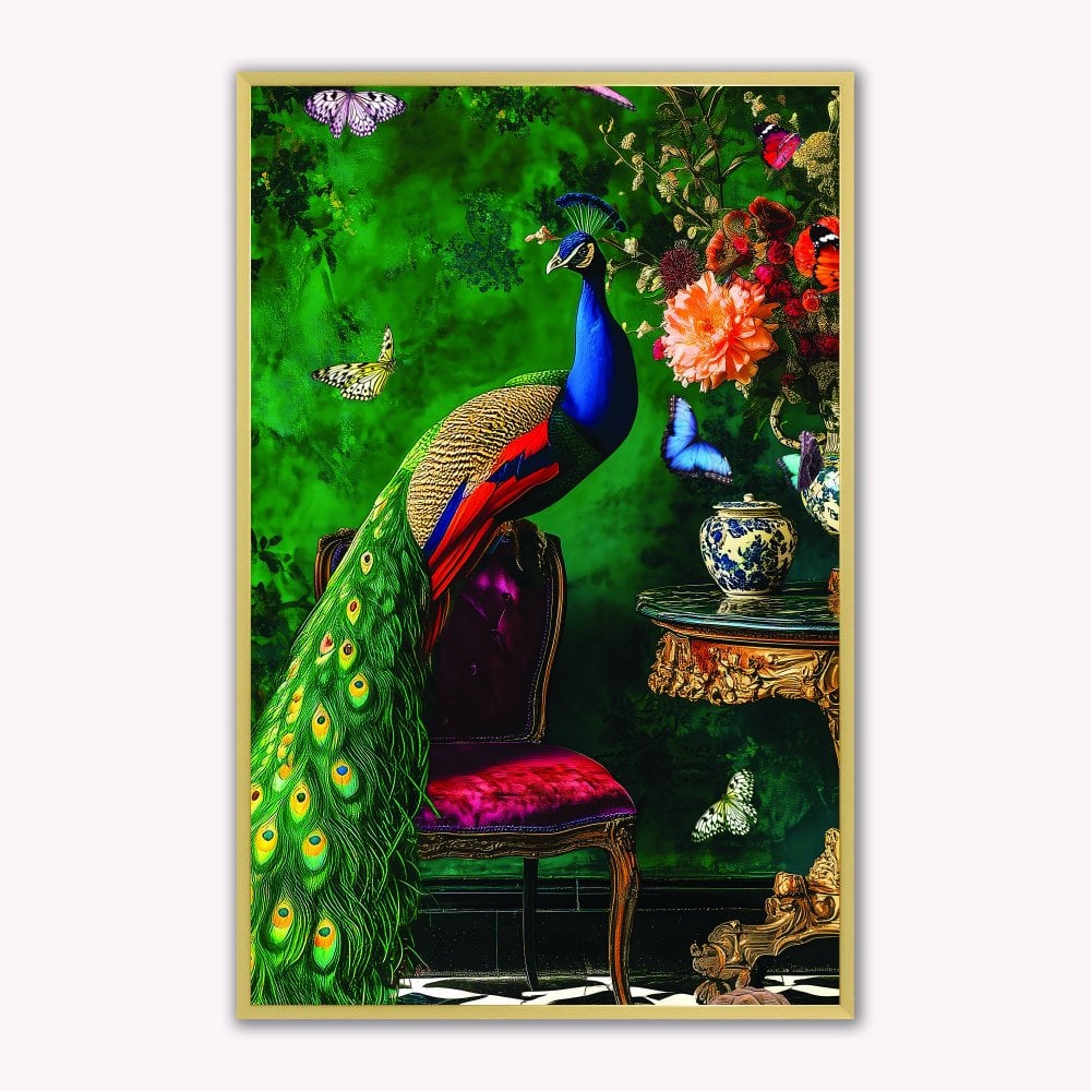 Stately Peacock Velvet Canvas