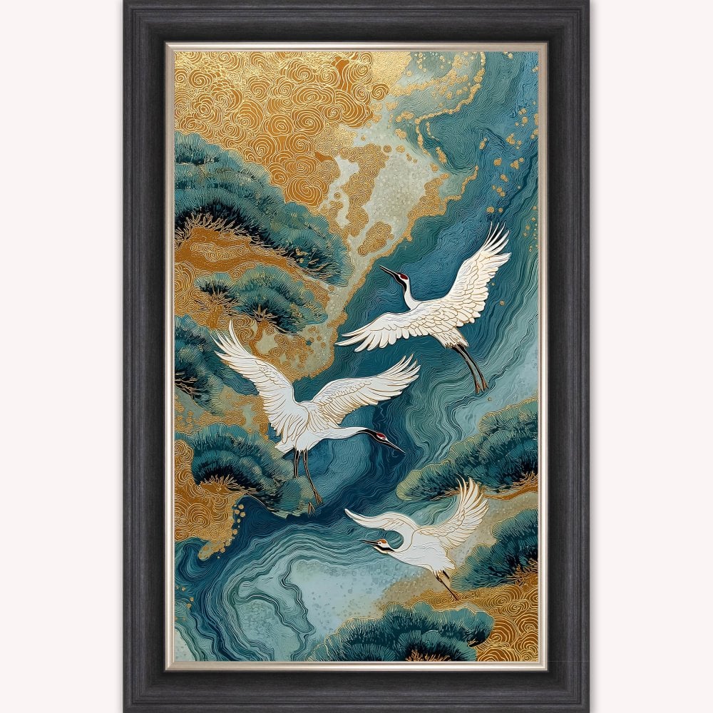 Teal River Crane 1 Framed Wall Art