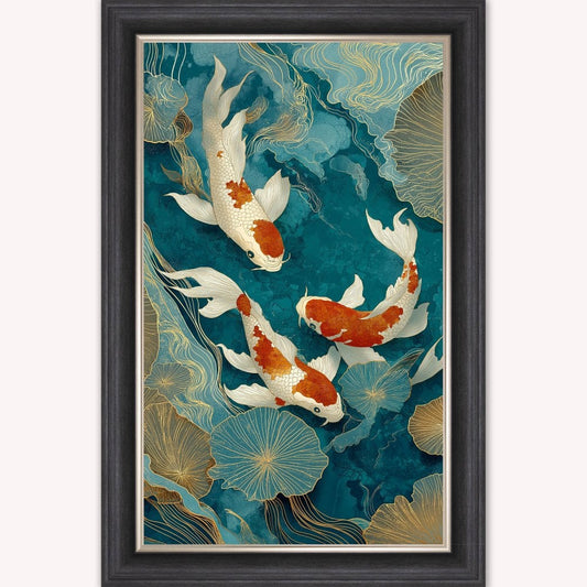 Teal River Koi 1 Framed Wall Art