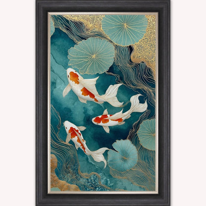 Teal River Koi 2 Framed Wall Art